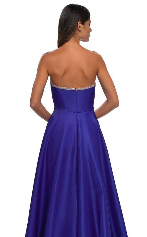 La Femme 33063C Satin Slit Sleeveless A Line Prom Dress
