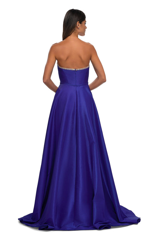 La Femme 33063 Satin Slit Sleeveless A Line Prom Dress