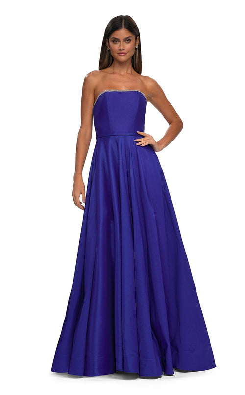 La Femme 33063 Satin Slit Sleeveless A Line Prom Dress