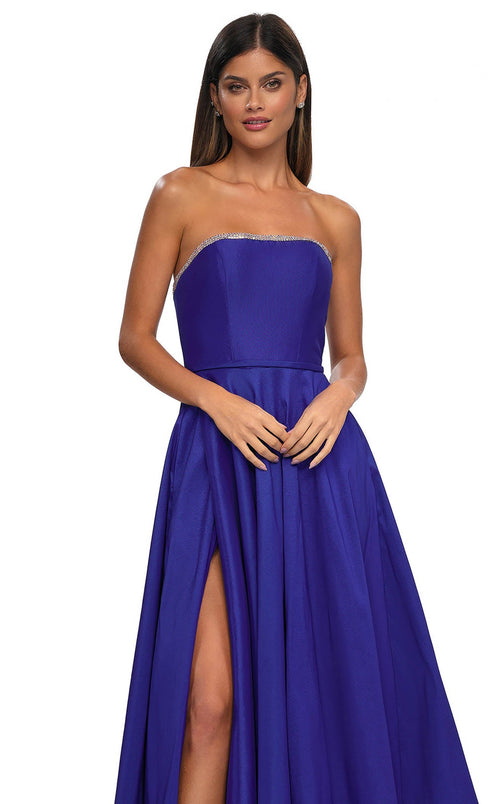 La Femme 33063 Satin Slit Sleeveless A Line Prom Dress