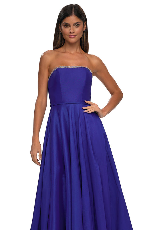 La Femme 33063 Satin Slit Sleeveless A Line Prom Dress