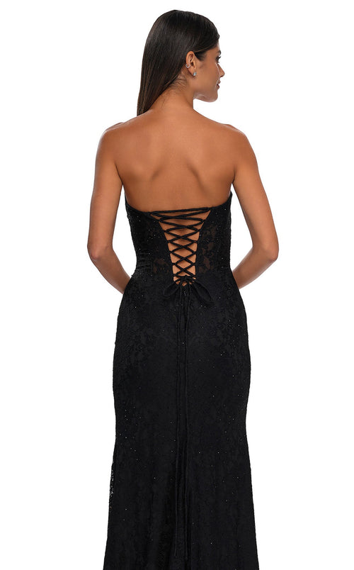 La Femme 33069 Jersey Embroidered Slit V Neck Prom Dress