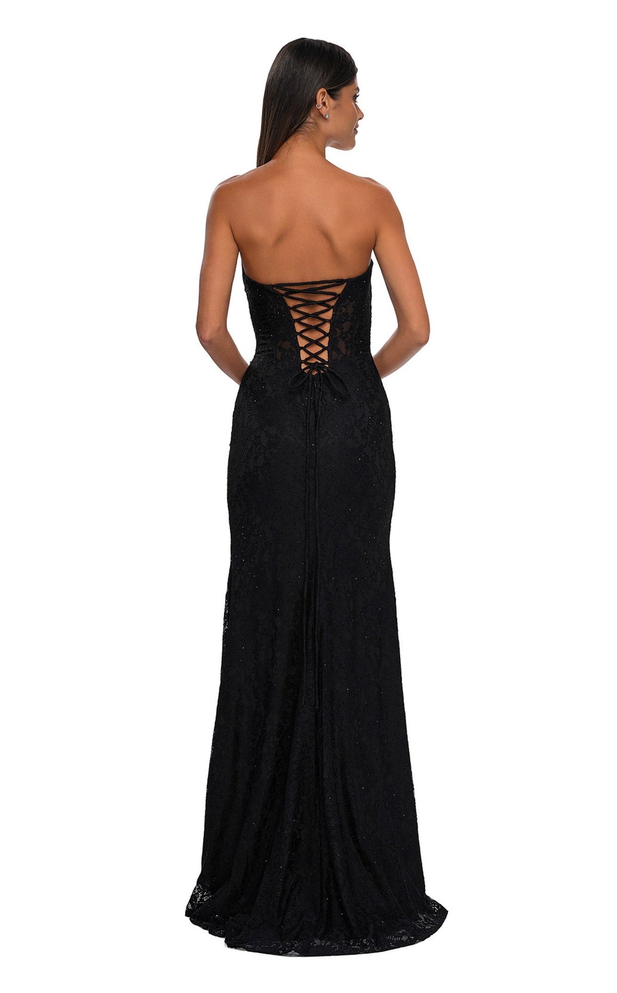 La Femme 33069 Jersey Embroidered Slit V Neck Prom Dress