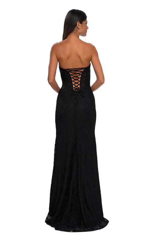 La Femme 33069 Jersey Embroidered Slit V Neck Prom Dress