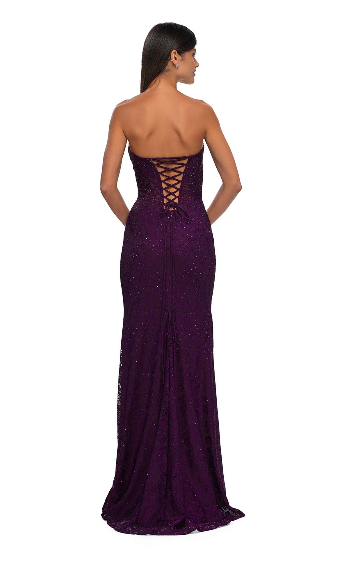La Femme 33069 Jersey Embroidered Slit V Neck Prom Dress