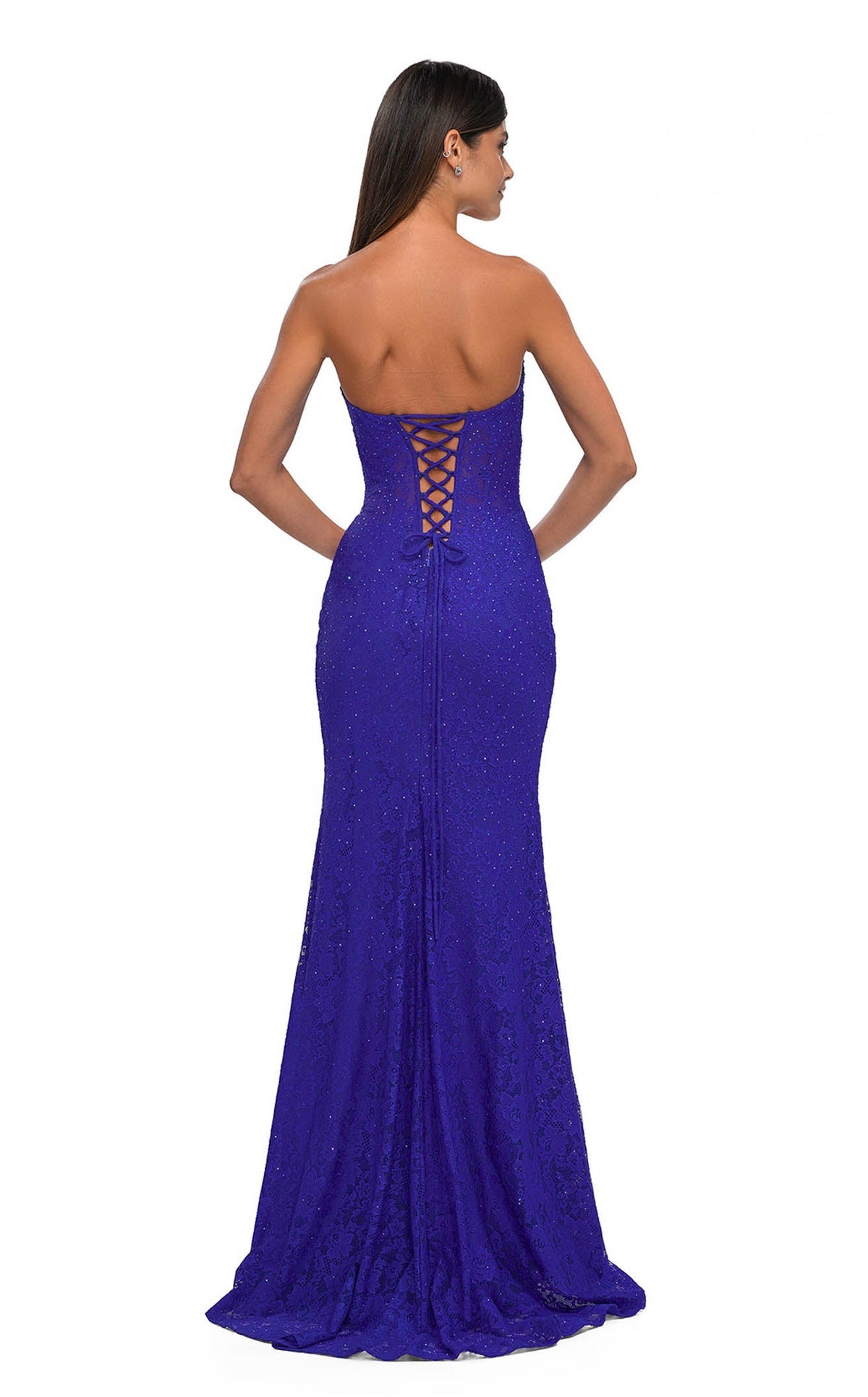 La Femme 33069 Jersey Embroidered Slit V Neck Prom Dress