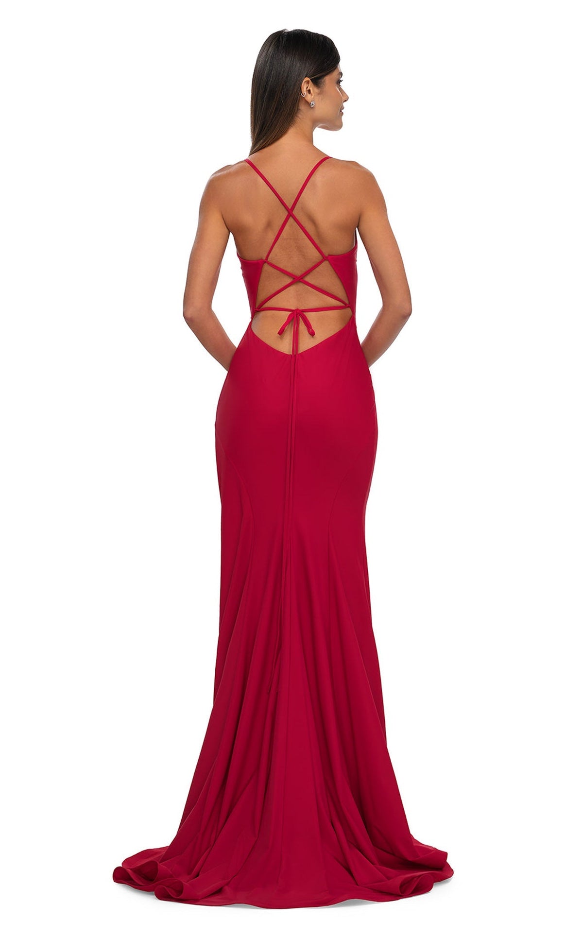 La Femme 33080 Jersey Slit V Neck Sleeveless Prom Dress