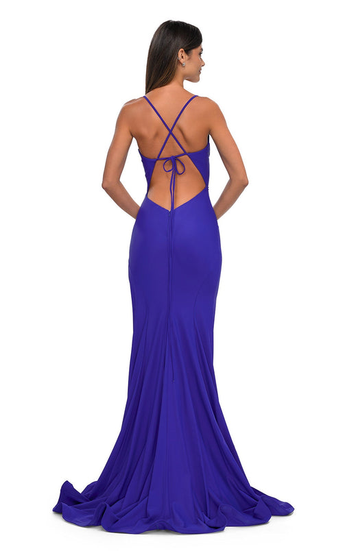 La Femme 33080 Jersey Slit V Neck Sleeveless Prom Dress