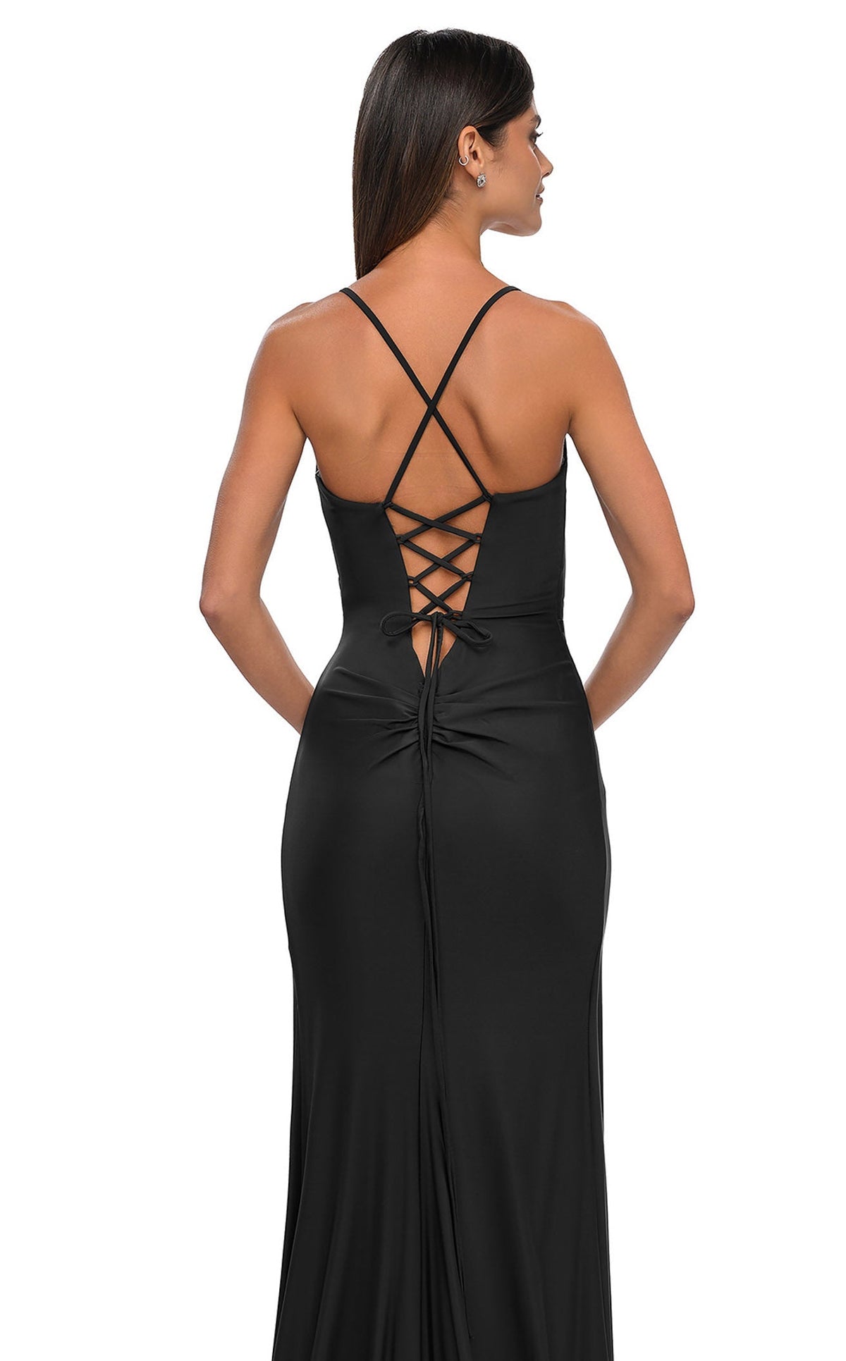 La Femme 33103C Jersey Slit V Neck Sleeveless Prom Dress