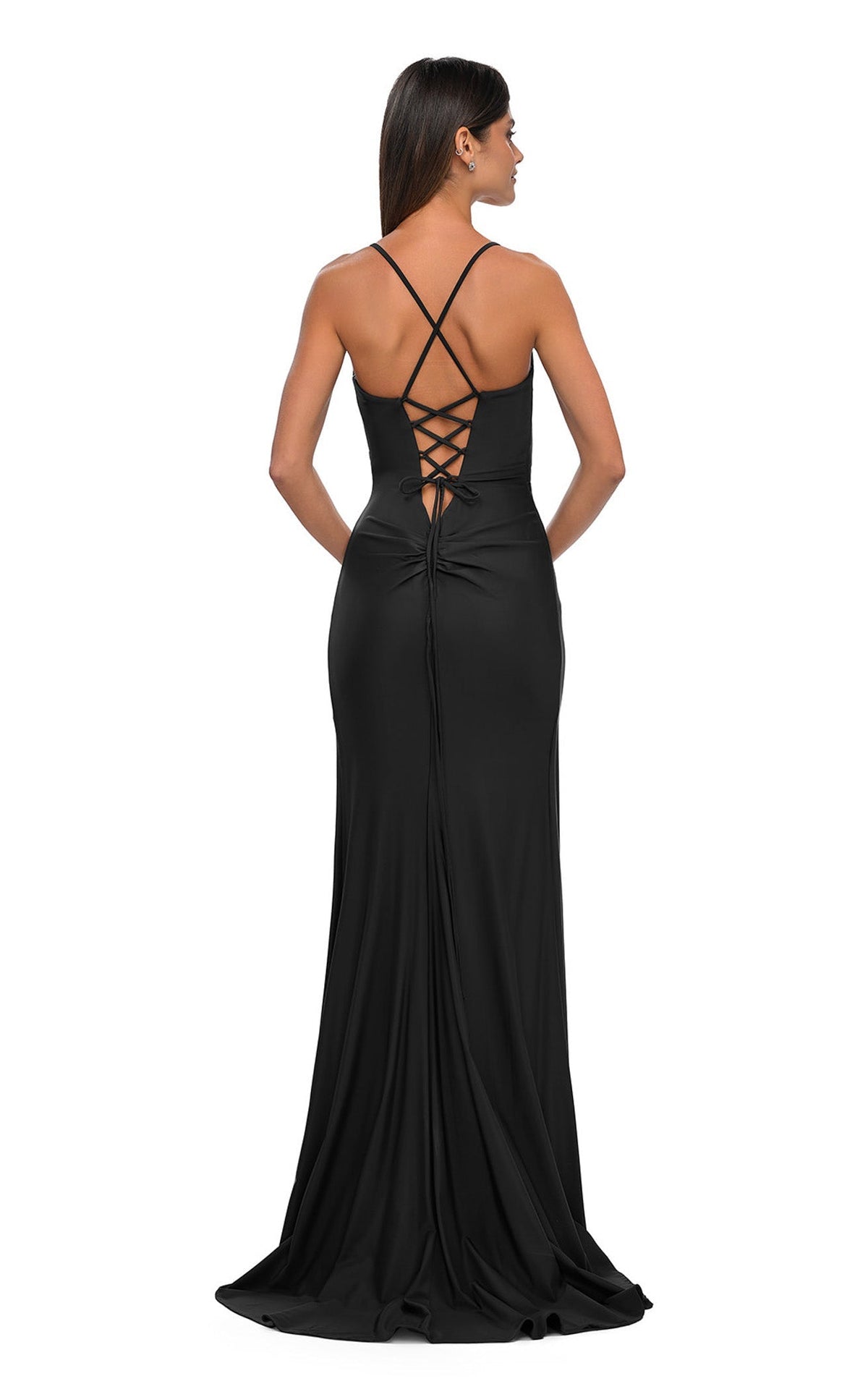 La Femme 33103C Jersey Slit V Neck Sleeveless Prom Dress