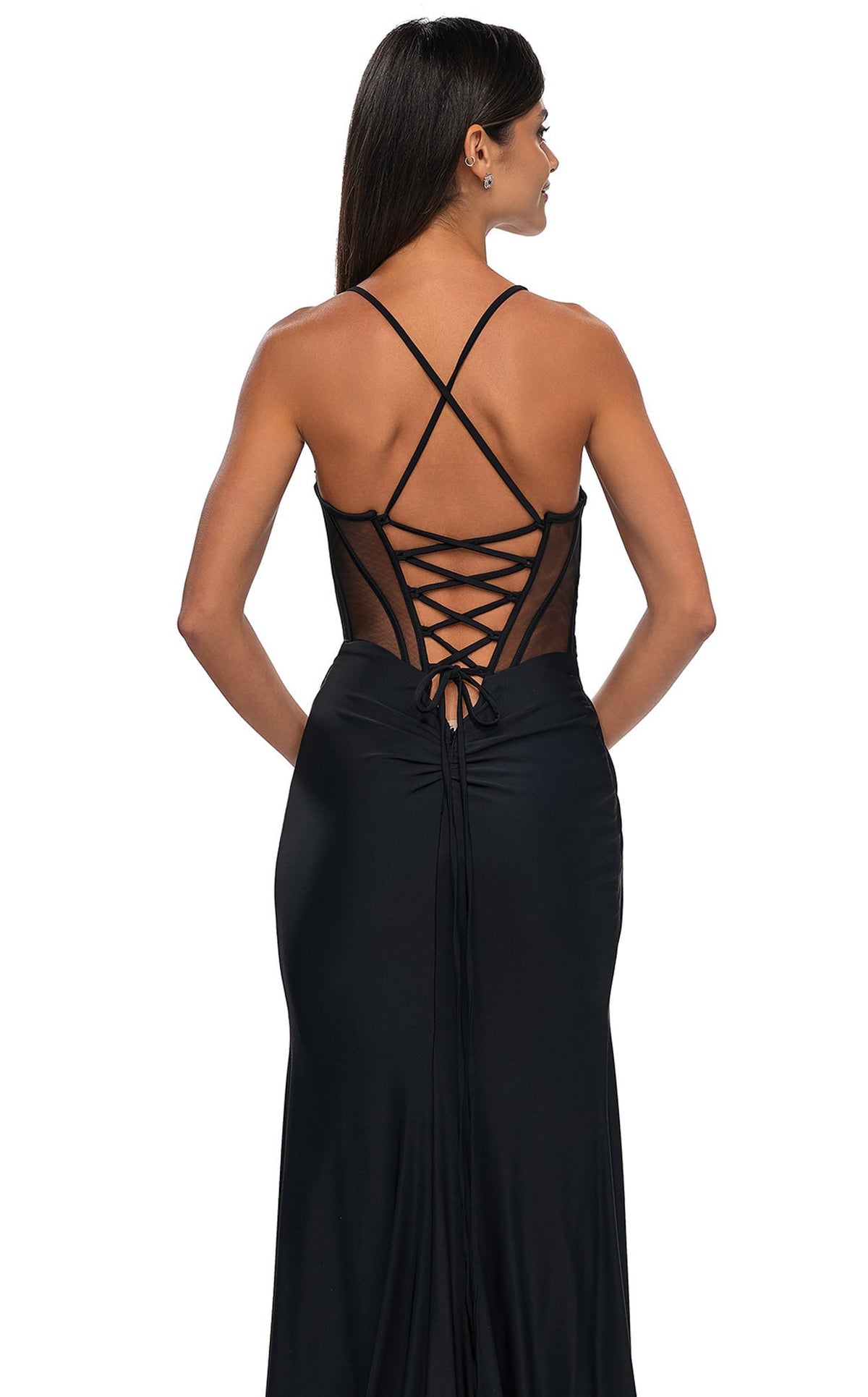 La Femme 33115 Jersey Ruched Slit V Neck Prom Dress
