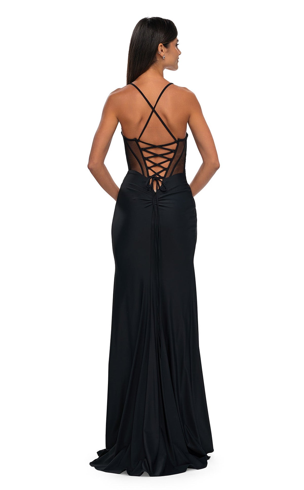La Femme 33115 Jersey Ruched Slit V Neck Prom Dress