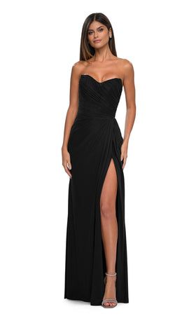 La Femme 33116C Jersey Ruched Slit Sweetheart Prom Dress