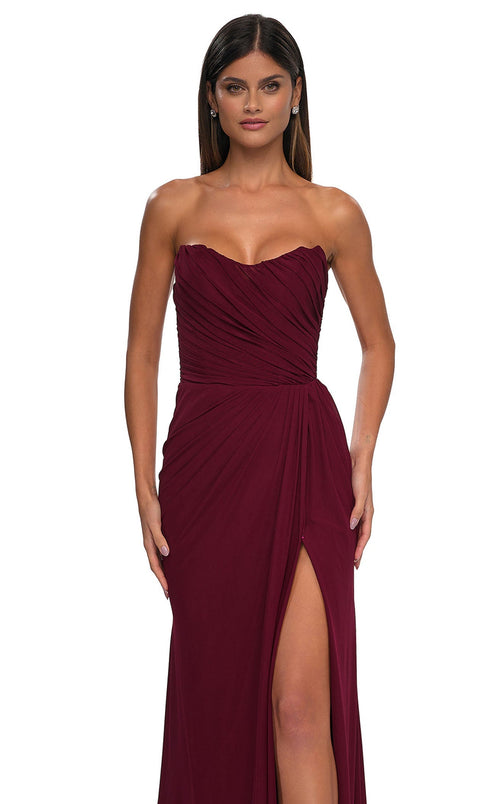 La Femme 33116 Jersey Ruched Slit Sweetheart Prom Dress