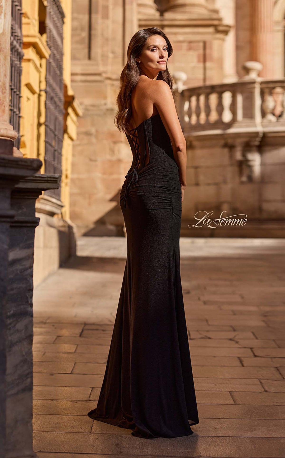 La Femme 33199 Jersey Slit Sleeveless Prom Dress