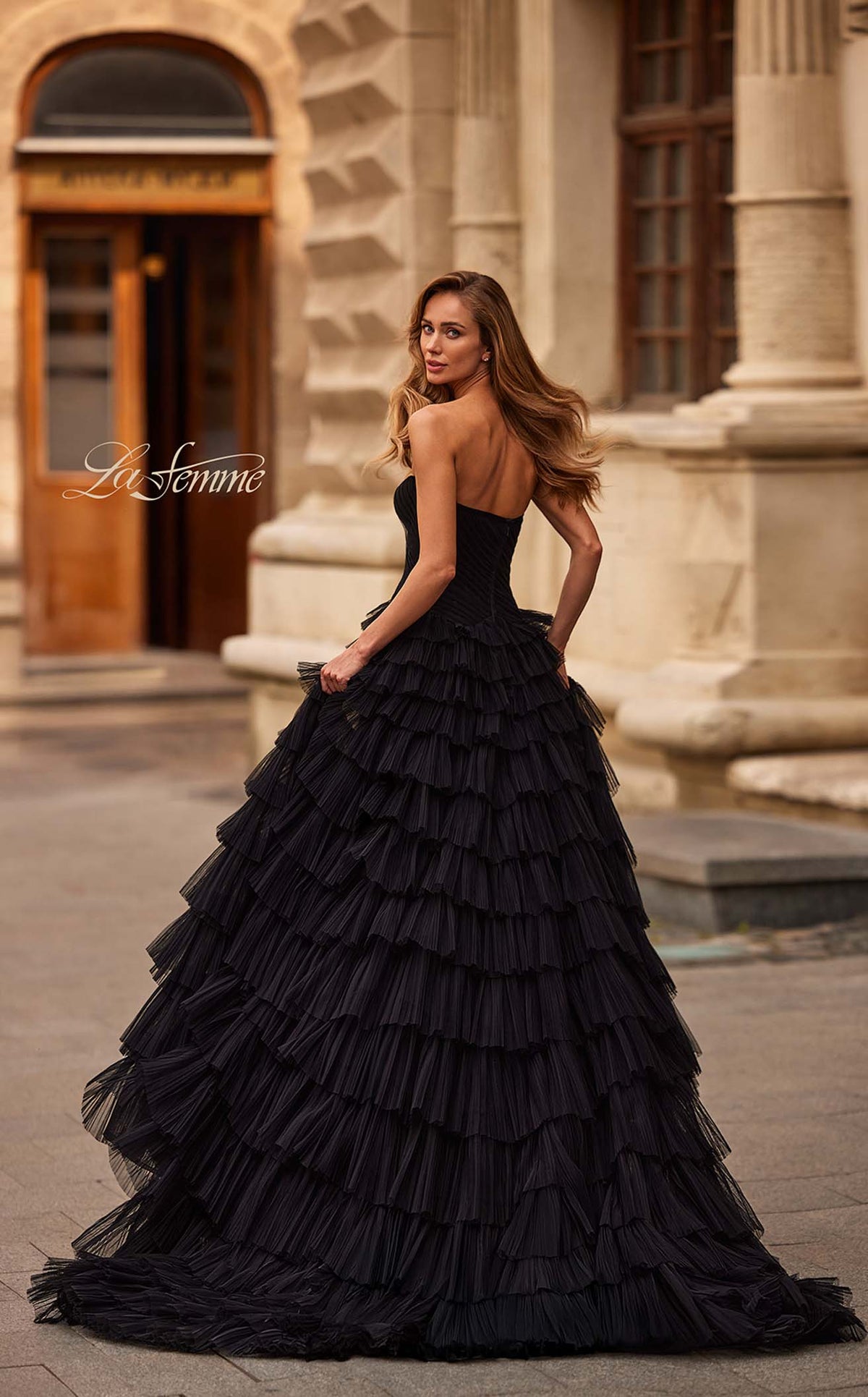 La Femme 33202 Chiffon Slit Sleeveless A Line Prom Dress