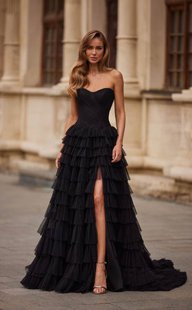 La Femme 33202 Chiffon Slit Sleeveless A Line Prom Dress