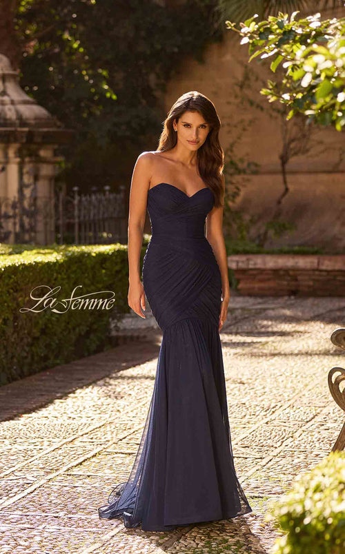 La Femme 33588 Tulle Slit Sleeveless Prom Dress