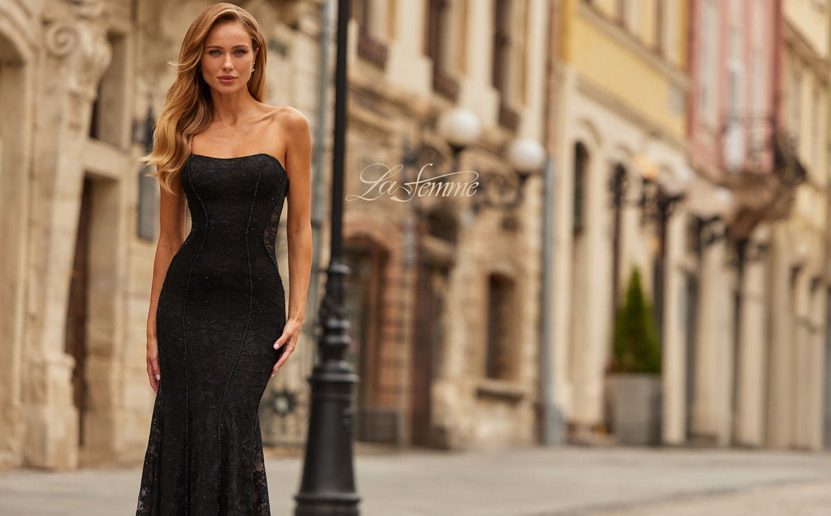 La Femme 33608 Tulle Slit Sleeveless Prom Dress