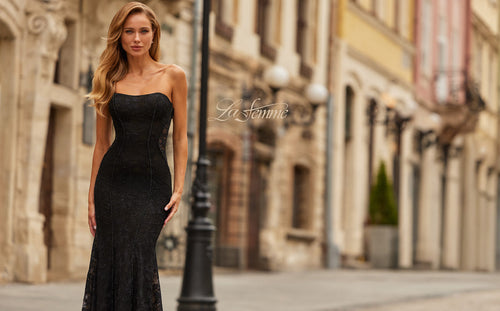 La Femme 33608 Tulle Slit Sleeveless Prom Dress