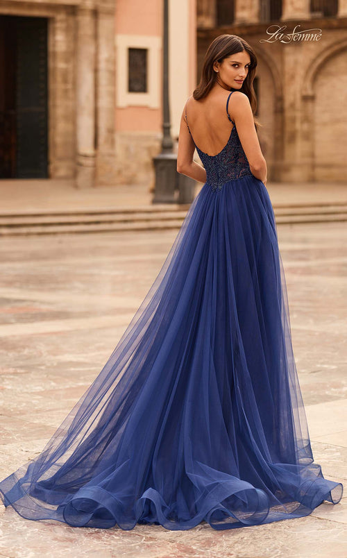 La Femme 33674 Tulle Slit Sleeveless A Line Prom Dress