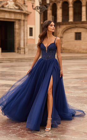 La Femme 33674 Tulle Slit Sleeveless A Line Prom Dress