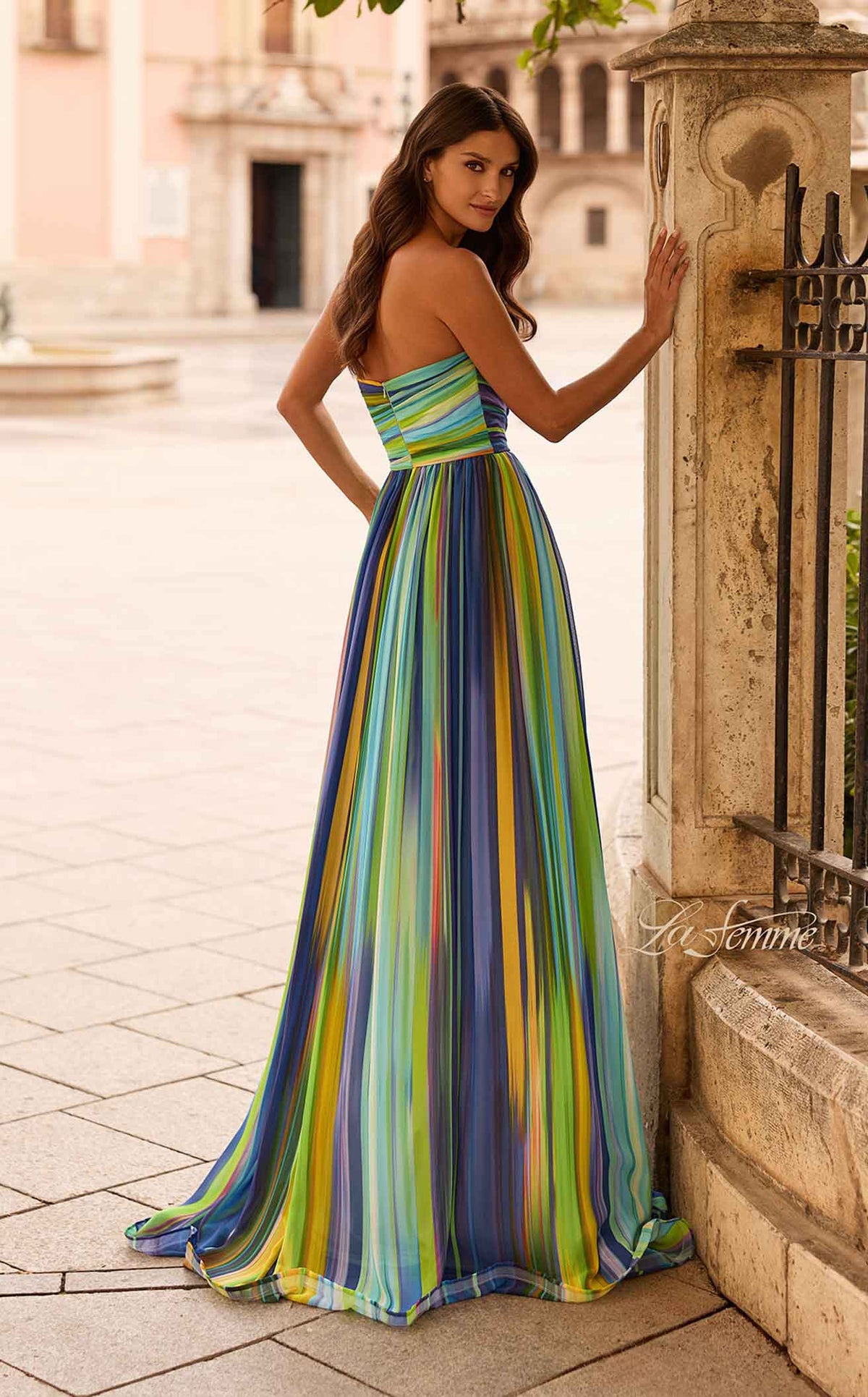 La Femme 33690 Chiffon Slit Sleeveless Prom Dress