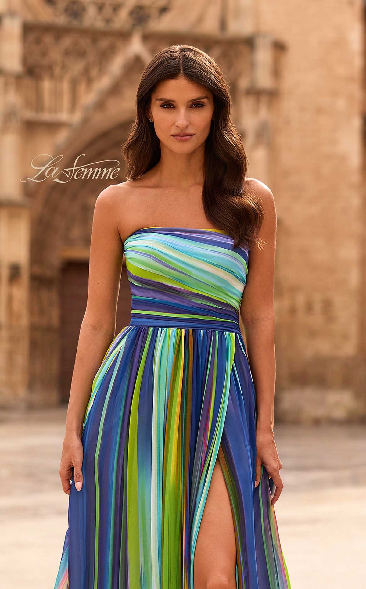 La Femme 33690 Chiffon Slit Sleeveless Prom Dress
