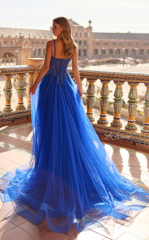La Femme 33702 Tulle Slit Sleeveless A Line Prom Dress