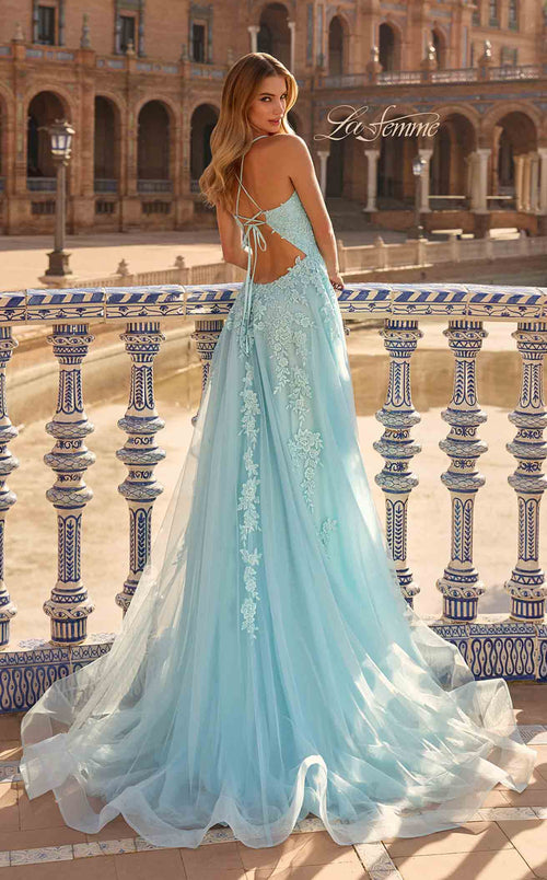 La Femme 33715 Tulle Embroidered Slit Sleeveless Prom Dress