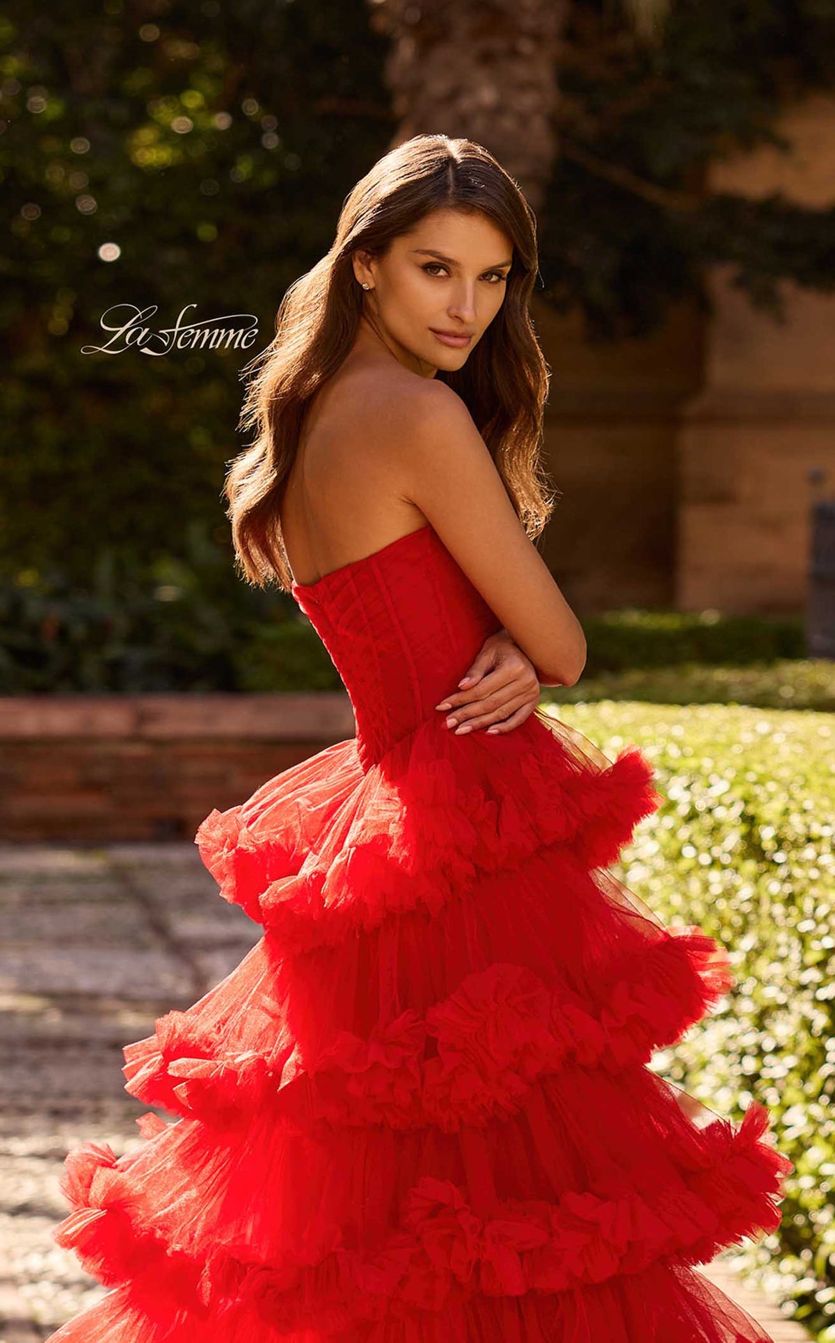 La Femme 33717 Tulle Slit Sleeveless A Line Prom Dress