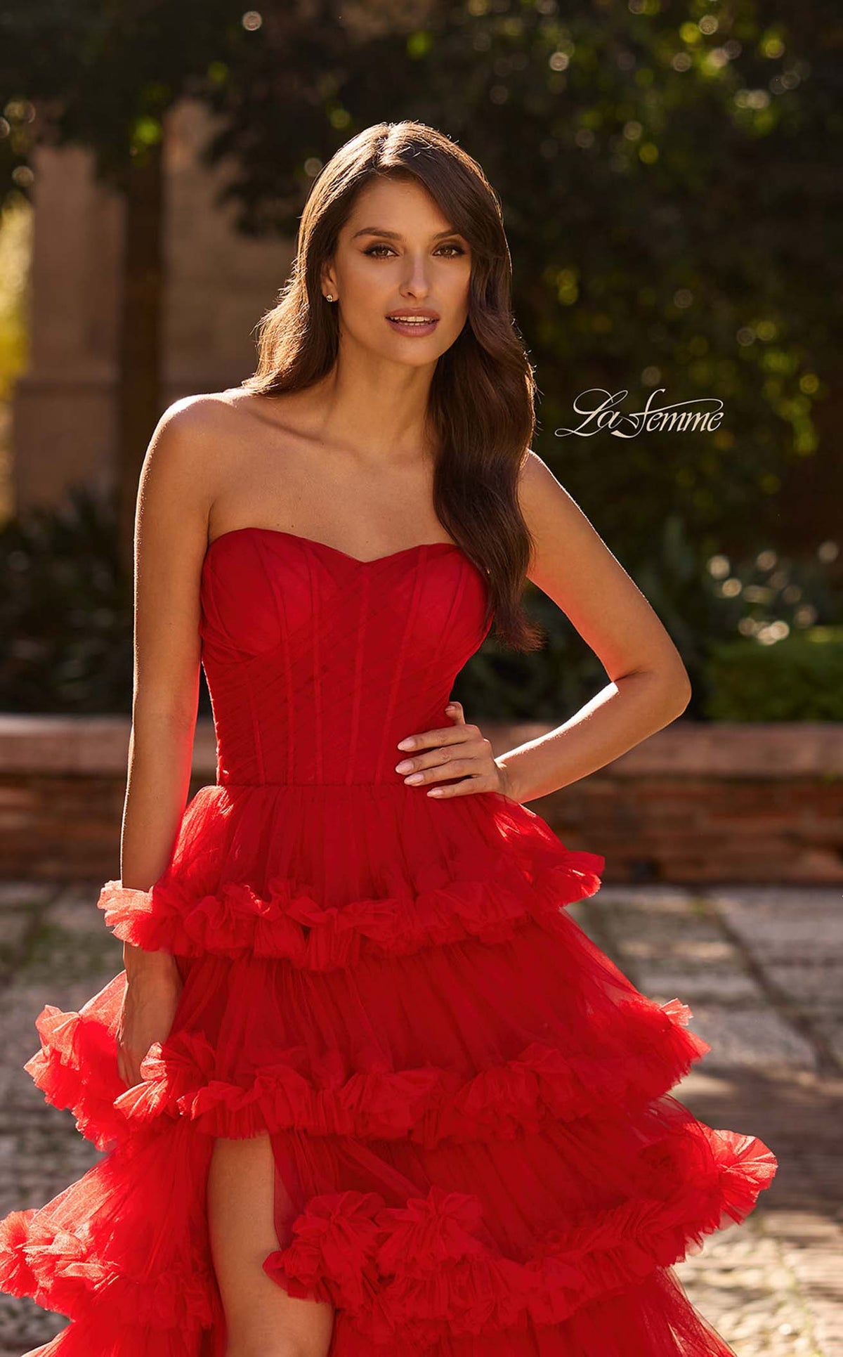 La Femme 33717 Tulle Slit Sleeveless A Line Prom Dress