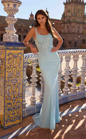 La Femme 33721 Chiffon Embroidered Slit Sleeveless Prom Dress