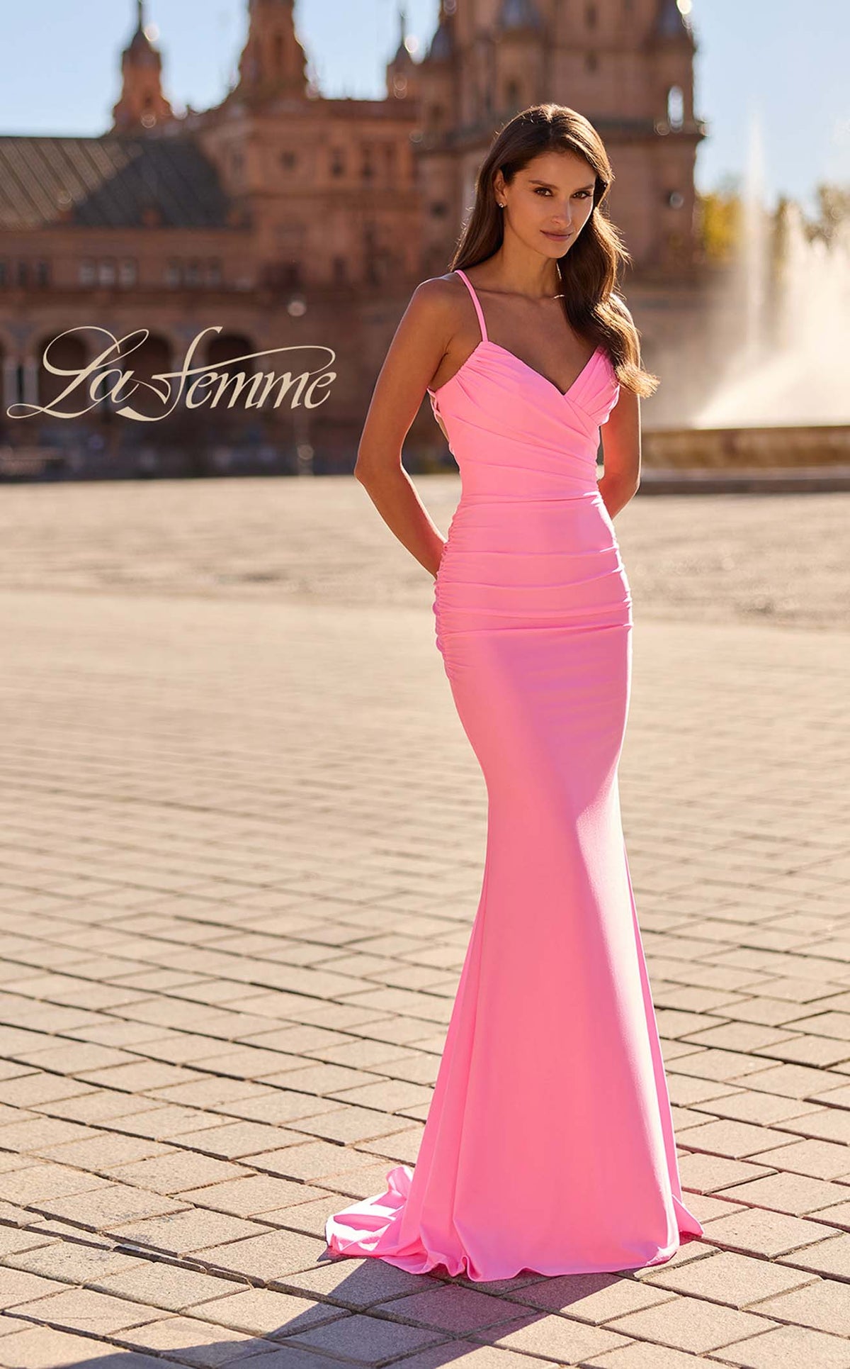 La Femme 33723 Satin Slit Sleeveless Prom Dress