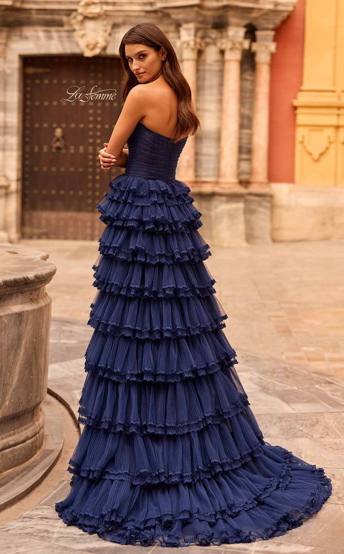 La Femme 33727 Tulle Slit Sleeveless A Line Prom Dress