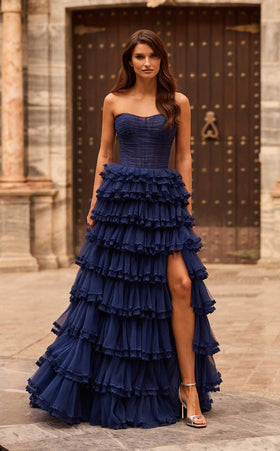 La Femme 33727 Tulle Slit Sleeveless A Line Prom Dress