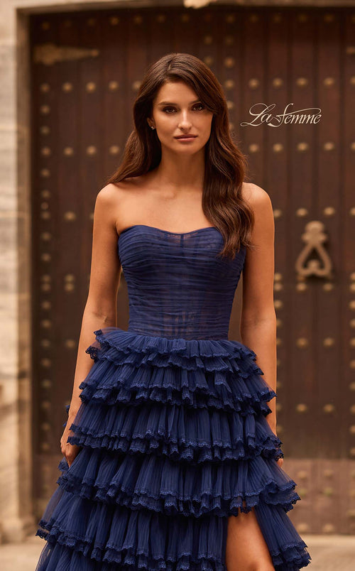La Femme 33727 Tulle Slit Sleeveless A Line Prom Dress