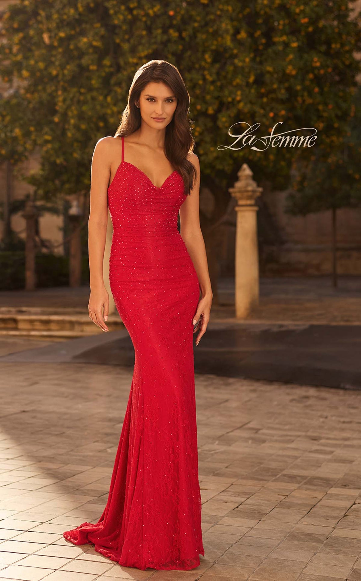 La Femme 33733 Tulle Slit Sleeveless Prom Dress