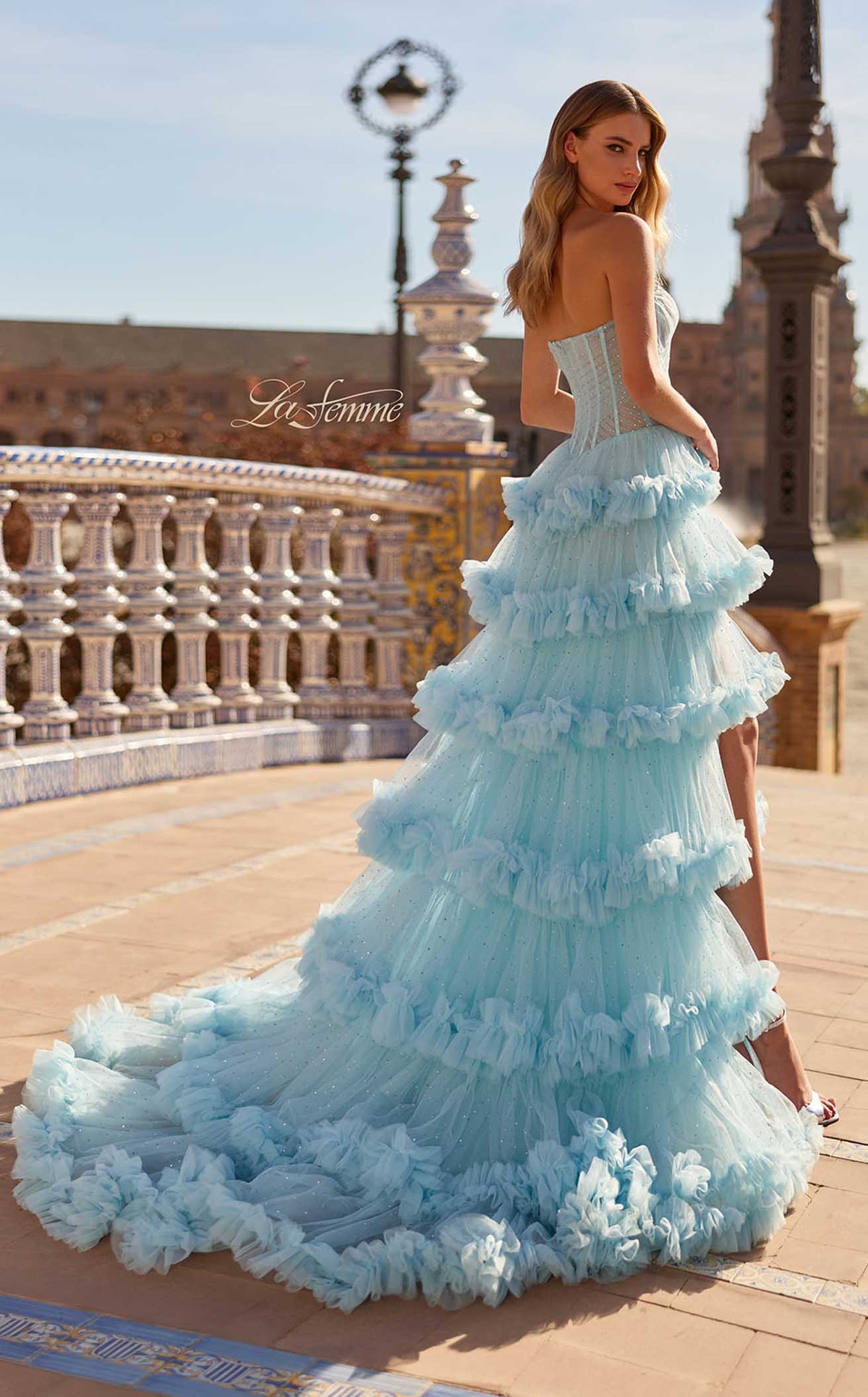 La Femme 33812 Tulle Slit Sleeveless A Line Prom Dress