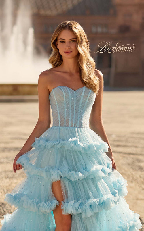 La Femme 33812 Tulle Slit Sleeveless A Line Prom Dress