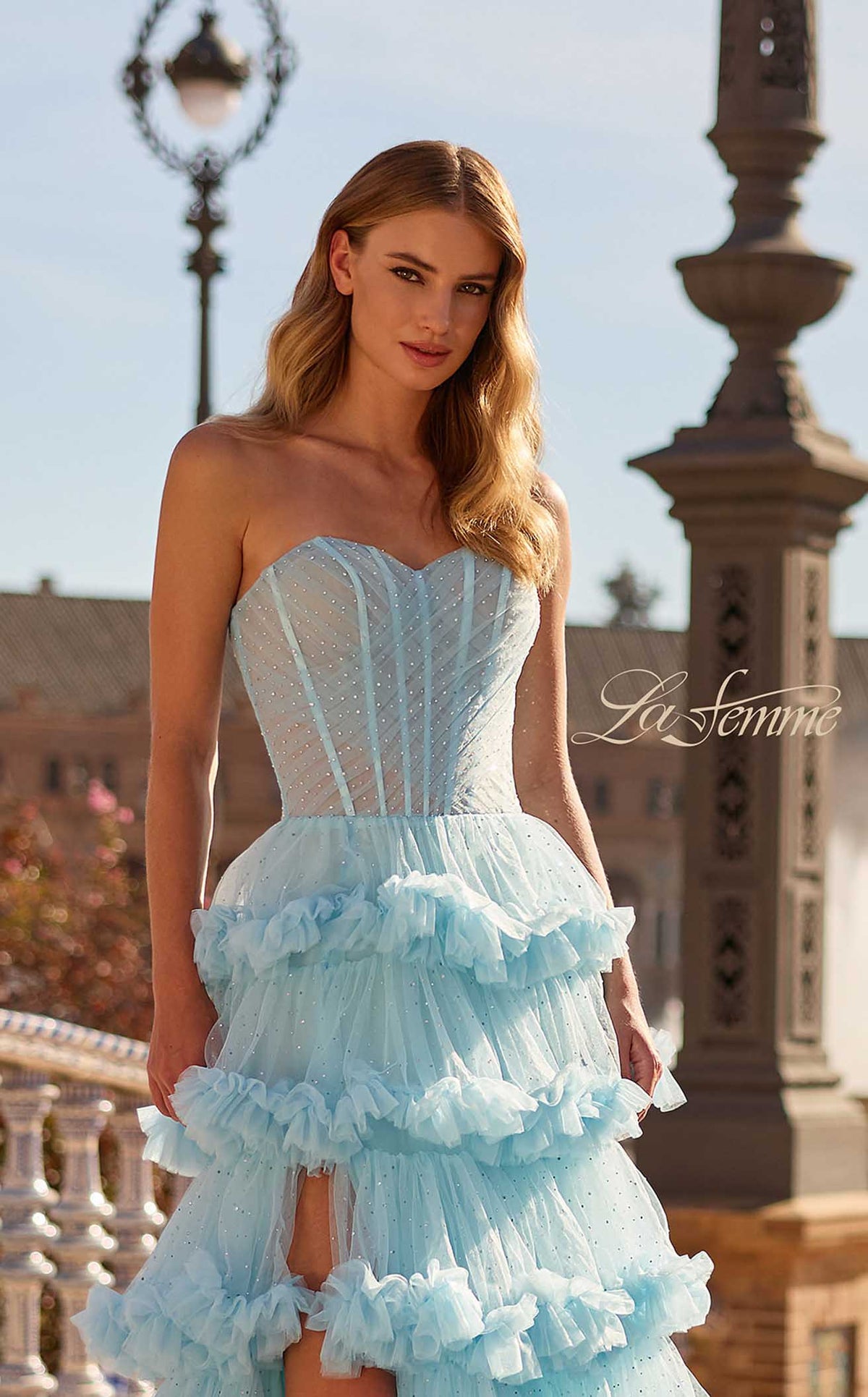 La Femme 33812 Tulle Slit Sleeveless A Line Prom Dress