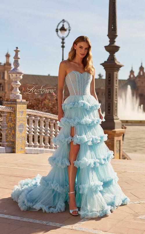 La Femme 33812 Tulle Slit Sleeveless A Line Prom Dress