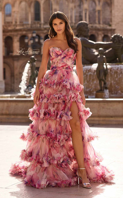 La Femme 33842 Chiffon Slit Sleeveless A Line Prom Dress