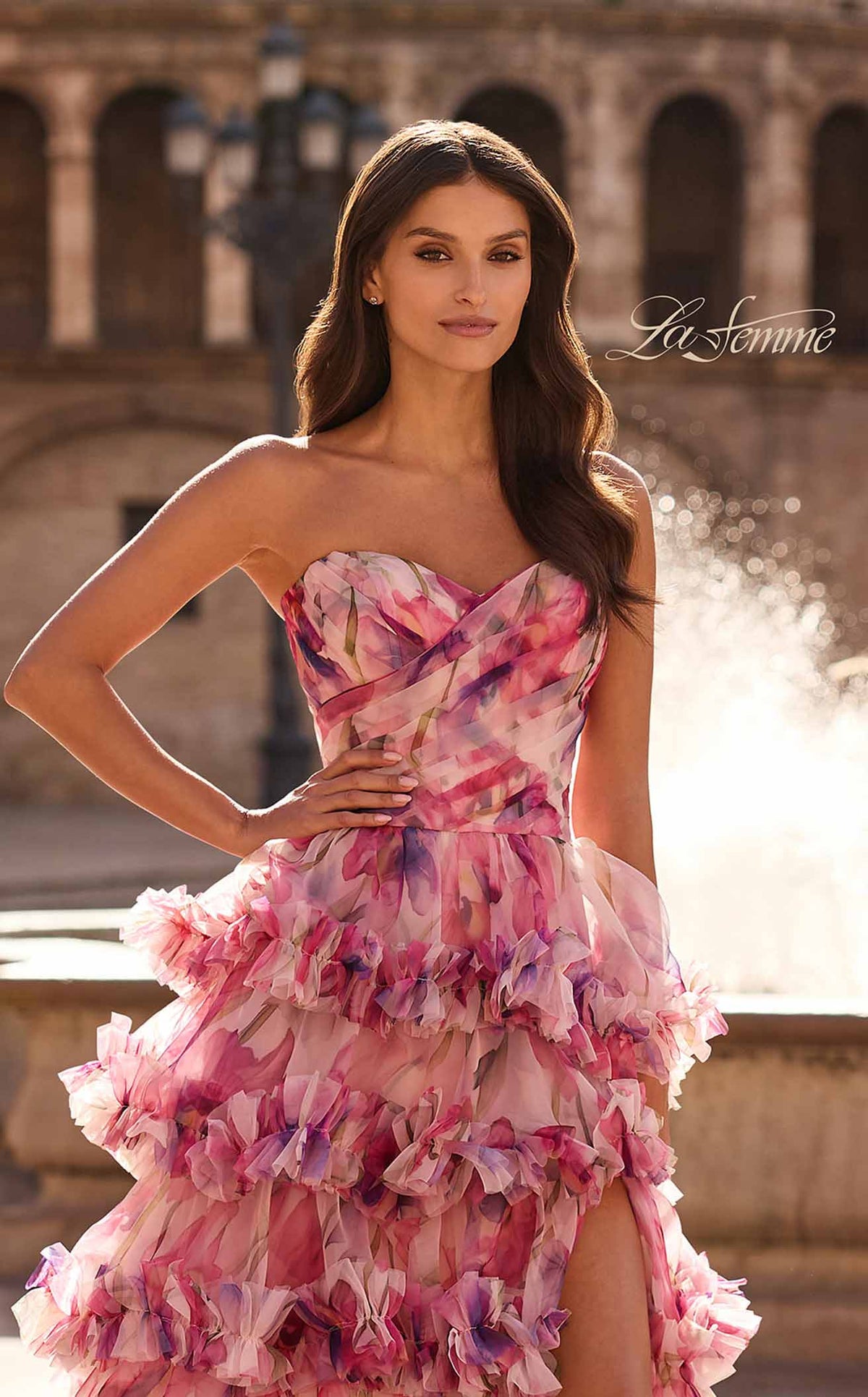 La Femme 33842 Chiffon Slit Sleeveless A Line Prom Dress