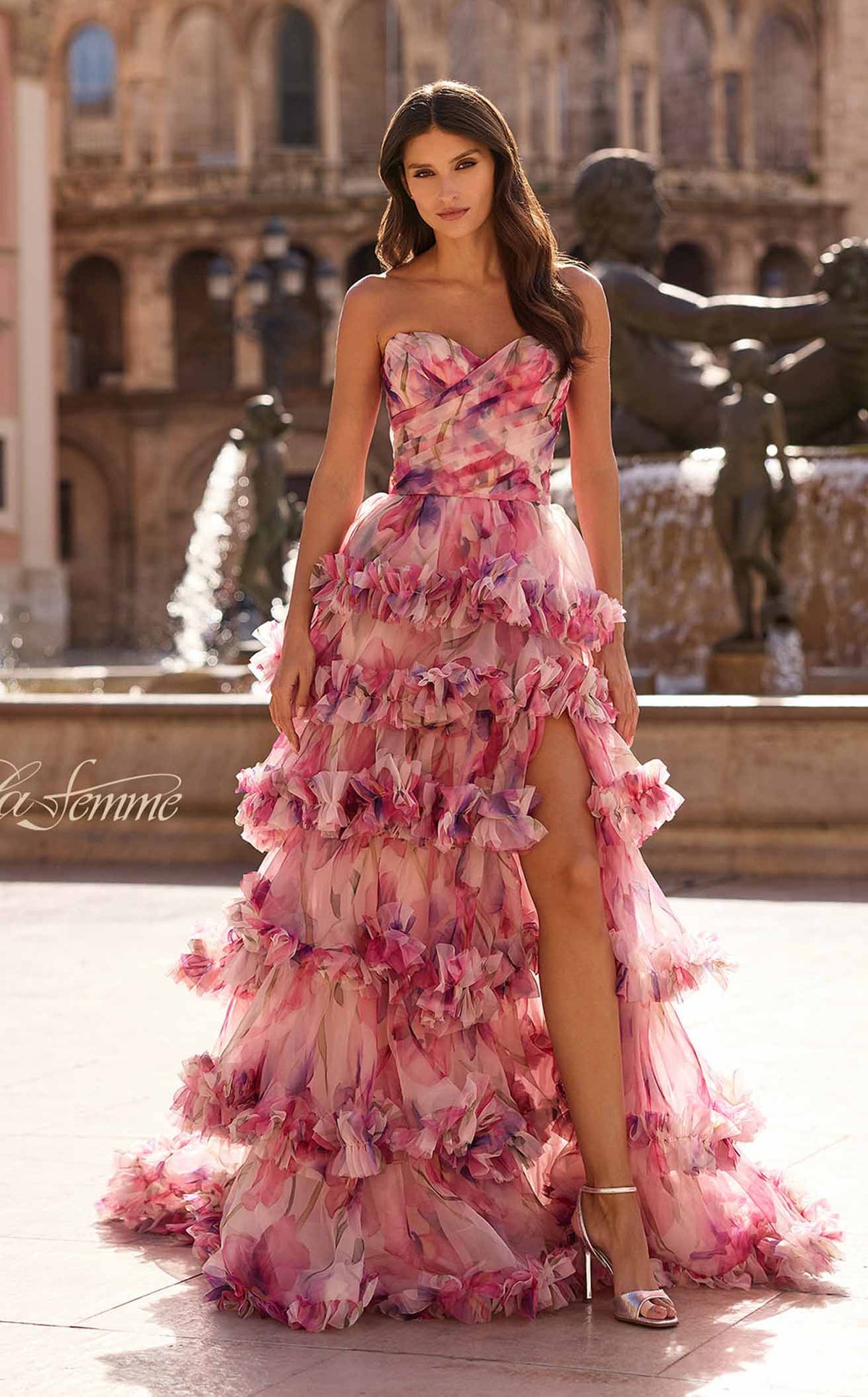 La Femme 33842 Chiffon Slit Sleeveless A Line Prom Dress