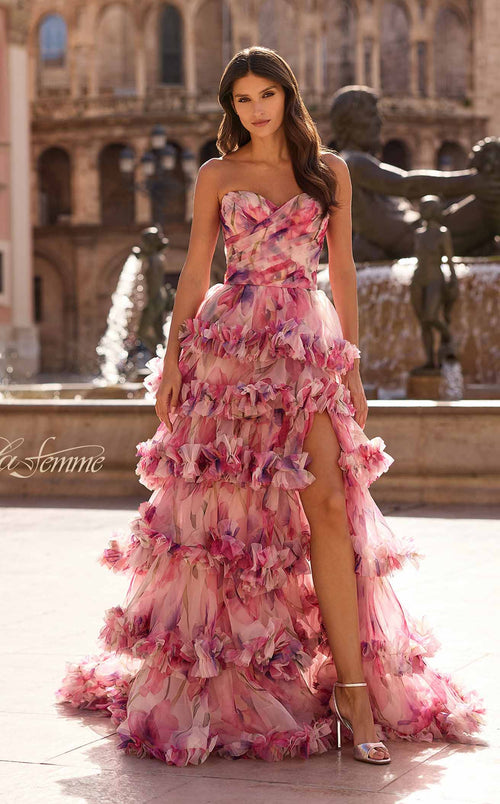 La Femme 33842 Chiffon Slit Sleeveless A Line Prom Dress