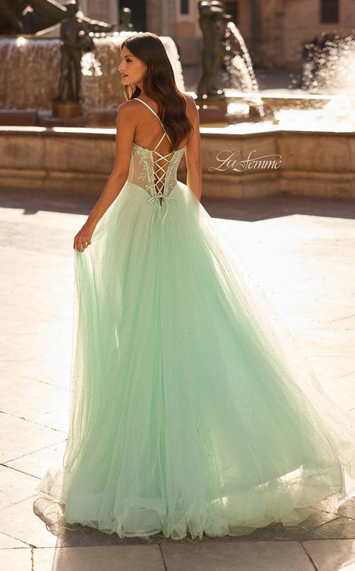 La Femme 33860 Tulle Slit Sleeveless A Line Prom Dress