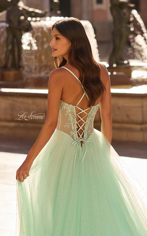 La Femme 33860 Tulle Slit Sleeveless A Line Prom Dress