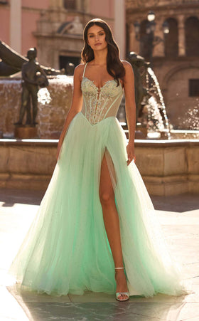 La Femme 33860 Tulle Slit Sleeveless A Line Prom Dress