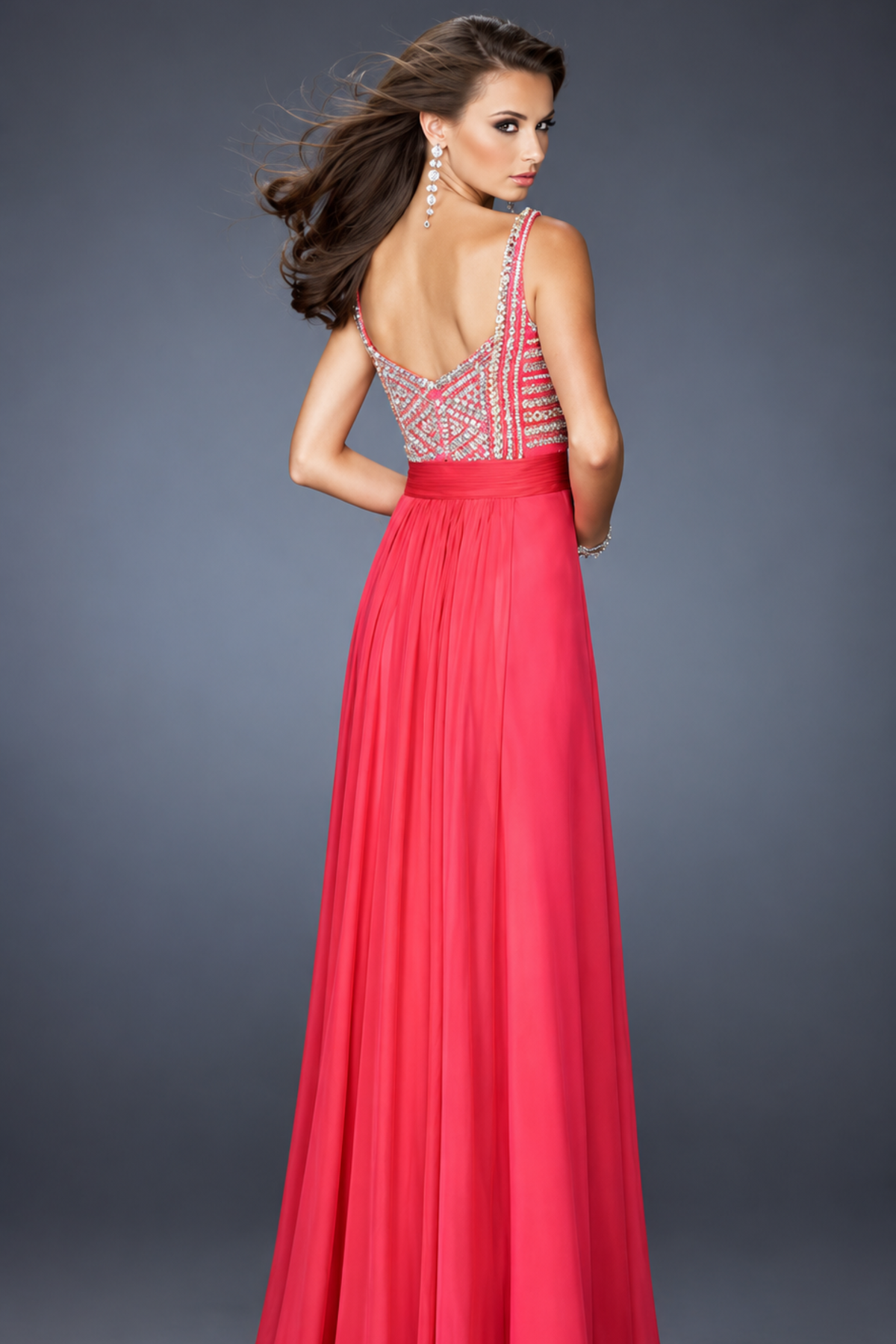 La Femme 18713 Floor-Length Beaded A-Line Prom Dress with Open Back